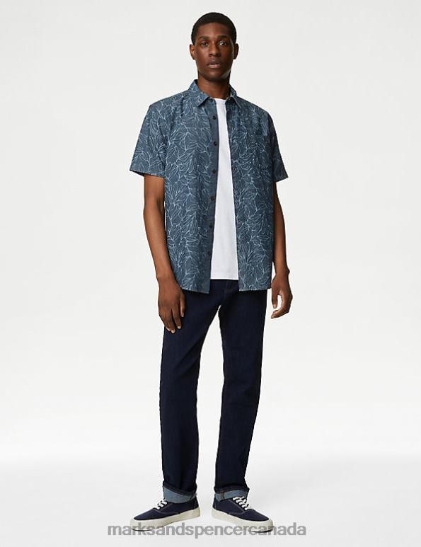 Marks and Spencer Canada - Men Blue Mix Clothing Marks & Spencer Easy Iron Pure Cotton Denim Shirt 20VTD4879