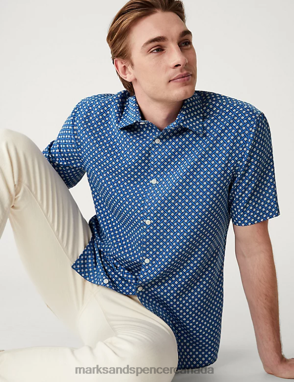 Men Blue Mix Clothing Marks & Spencer Geometric Print Shirt 20VTD5186 - Marks and Spencer Canada locations