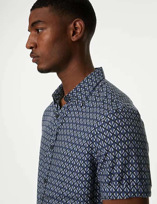 Marks and Spencer sale - Men Blue Mix Clothing Marks & Spencer Geometric Print Shirt 20VTD5904