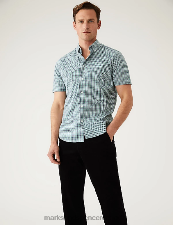 Marks and Spencer sale - Men Blue Mix Clothing Marks & Spencer Pure Cotton Gingham Shirt 20VTD5923