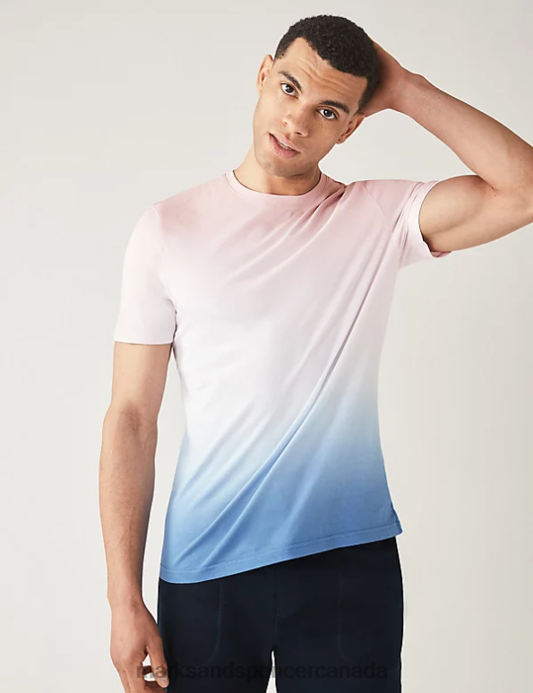 Men Blue Mix Clothing Marks & Spencer Pure Cotton Ombre T-Shirt 20VTD5928 - Marks and Spencer online