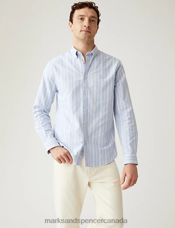 Marks and Spencer sale - Men Blue Mix Clothing Marks & Spencer Pure Cotton Striped Oxford Shirt 20VTD5593