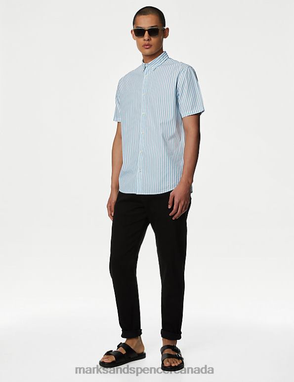 Marks and Spencer near me - Men Blue Mix Clothing Marks & Spencer Pure Cotton Striped Shirt 20VTD6809