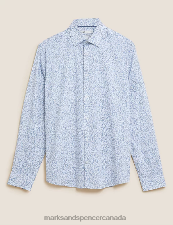 Marks and Spencer near me - Men Blue Mix Clothing Marks & Spencer Regular Fit Cotton Rich Floral Shirt 20VTD7092