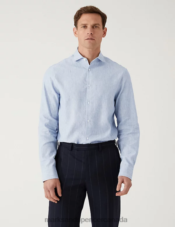 Marks and Spencer sale - Men Blue Mix Clothing Marks & Spencer Tailored Fit Italian Linen Miracle Shirt 20VTD5843