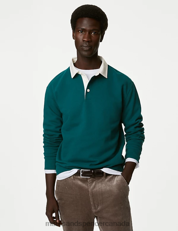 Marks and Spencer sale - Men Bottle Green Clothing Marks & Spencer Pure Cotton Rugby Shirt 20VTD6188