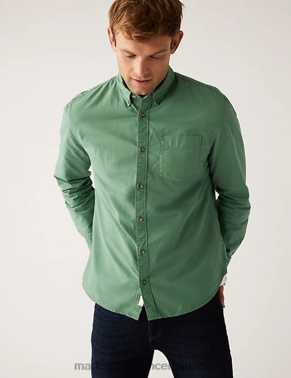 Marks and Spencer sale - Men Bright Green Clothing Marks & Spencer Pure Cotton Oxford Shirt 20VTD7015