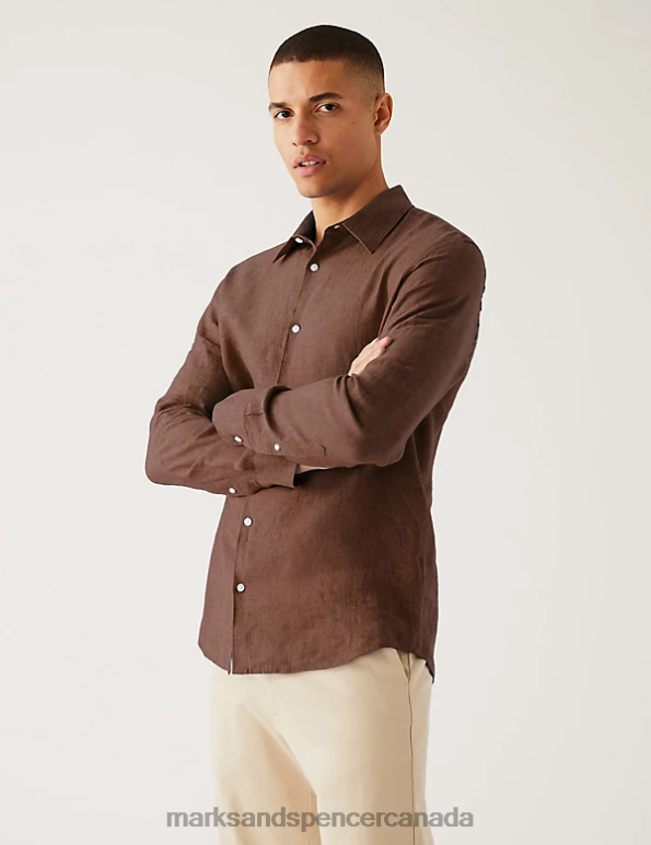 Marks and Spencer Canada - Men Brown Clothing Marks & Spencer Pure Linen Shirt 20VTD5510