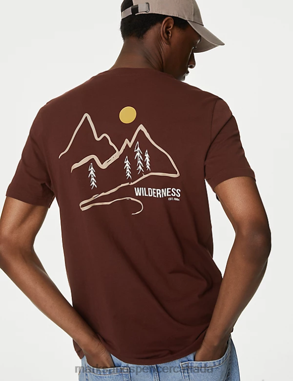 Men Burgundy Clothing Marks & Spencer Pure Cotton Mountain Graphic T-Shirt 20VTD5608 - Marks and Spencer online