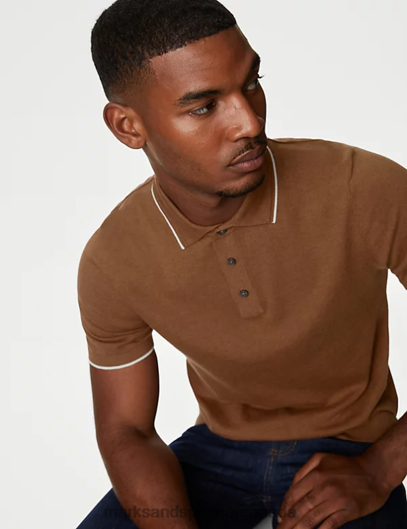 Marks and Spencer sale - Men Caramel Clothing Marks & Spencer Cotton Rich Short Sleeve Knitted Polo Shirt 20VTD6687