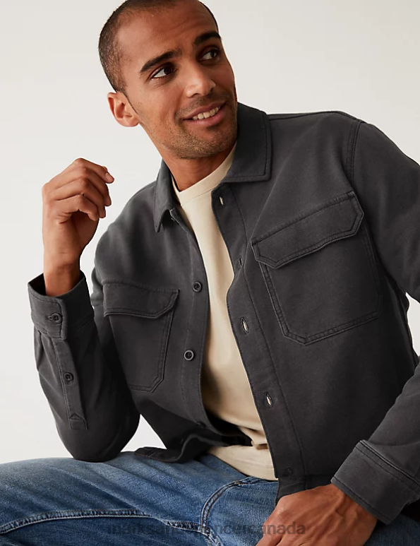 Men Carbon Clothing Marks & Spencer Pure Cotton Overshirt 20VTD6942 - Marks and Spencer Canada locations