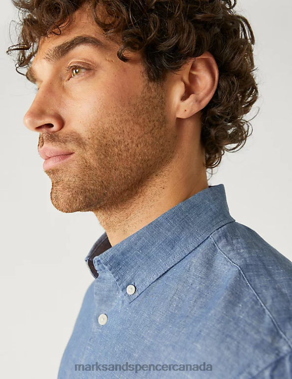 Marks and Spencer near me - Men Chambray Clothing Marks & Spencer Easy Iron Linen Rich Shirt 20VTD7106