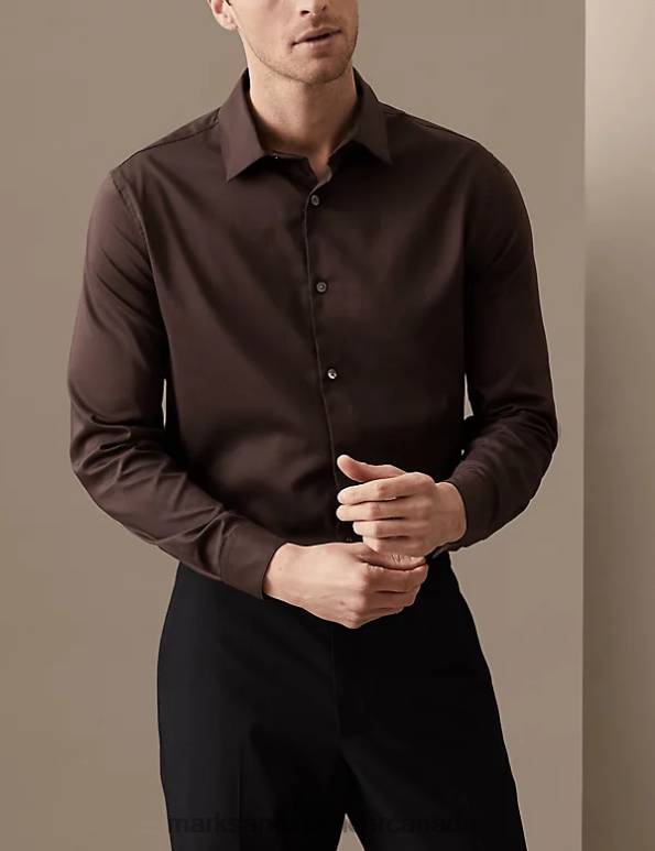 Men Chocolate Clothing Marks & Spencer Regular Fit Silk Blend Shirt 20VTD6473 - Marks and Spencer online