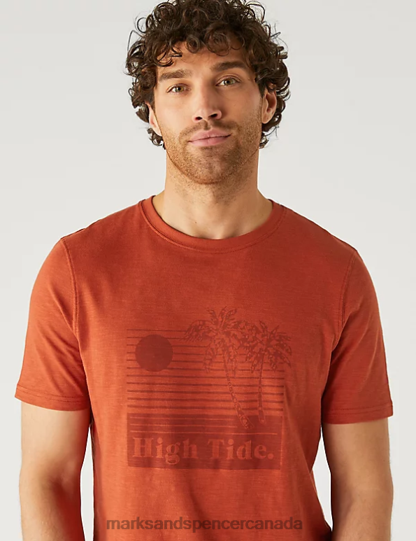 Men Copper Clothing Marks & Spencer Pure Cotton High Tide Graphic T-Shirt 20VTD5065 - Marks and Spencer outlet