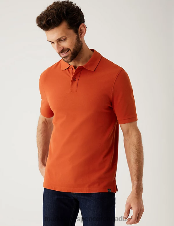 Marks and Spencer sale - Men Copper Clothing Marks & Spencer Pure Cotton Pique Polo Shirt 20VTD201