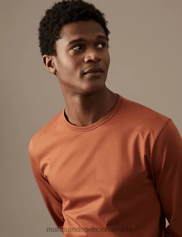 Marks and Spencer near me - Men Copper Tan Clothing Marks & Spencer Pure Supima Cotton Long Sleeve T-Shirt 20VTD6705