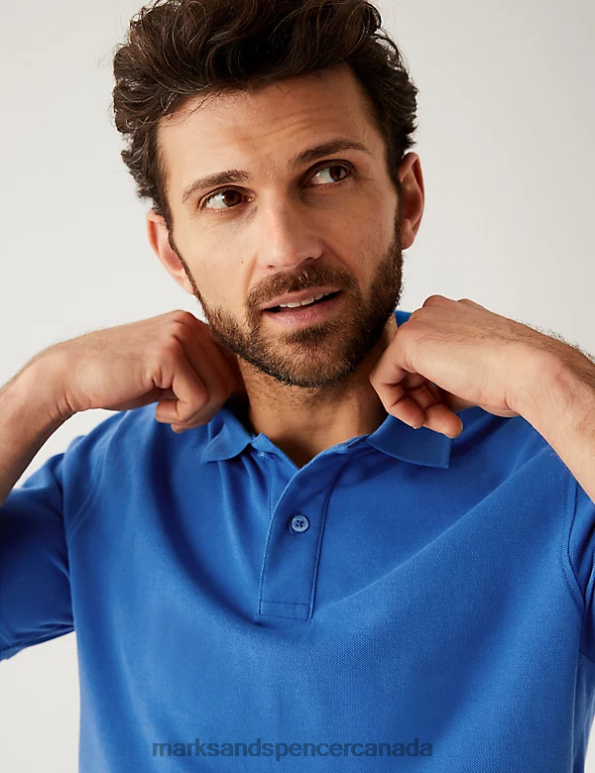 Men Cornflower Clothing Marks & Spencer Pure Cotton Pique Polo Shirt 20VTD204 - Marks and Spencer Canada locations