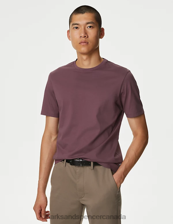 Men Dark Aubergine Clothing Marks & Spencer Pure Supima Cotton T-shirt 20VTD6307 - Marks and Spencer online