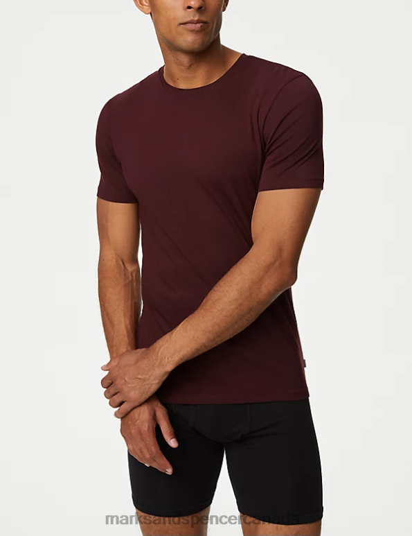 Men Dark Claret Clothing Marks & Spencer Supima Cotton BlendT-Shirt Vest 20VTD5107 - Marks and Spencer online