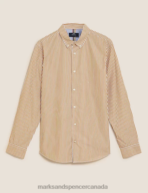 Marks and Spencer near me - Men Dark Gold Clothing Marks & Spencer Pure Cotton Striped Shirt 20VTD6412