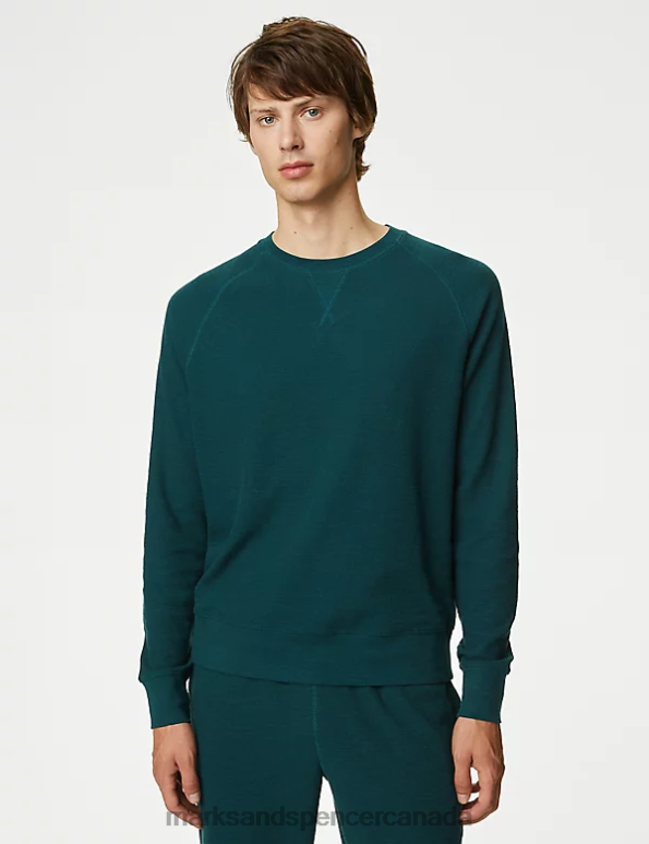 Marks and Spencer sale - Men Dark Green Clothing Marks & Spencer Pure Cotton Loungewear Sweatshirt 20VTD6824