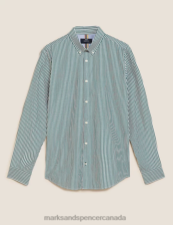 Marks and Spencer sale - Men Dark Green Clothing Marks & Spencer Pure Cotton Striped Shirt 20VTD6740