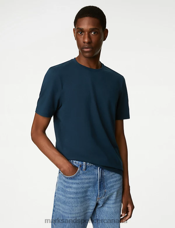 Marks and Spencer near me - Men Dark Kingfisher Clothing Marks & Spencer Pure Cotton Crew Neck T-Shirt 20VTD158