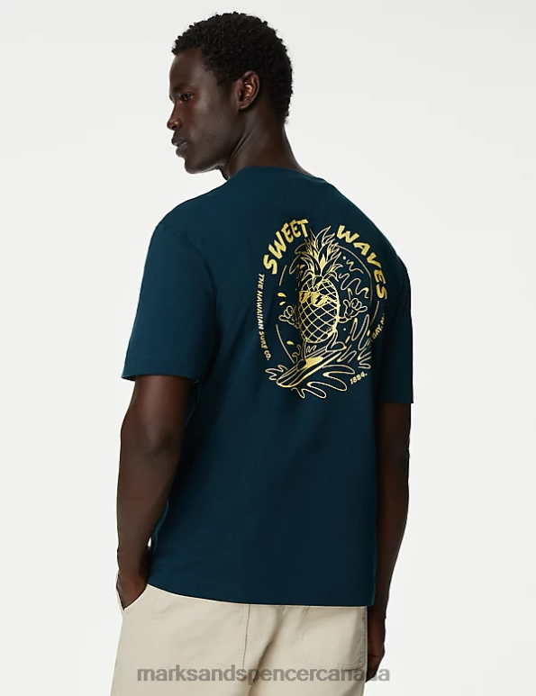 Men Dark Kingfisher Clothing Marks & Spencer Pure Cotton Pineapple Graphic T-Shirt 20VTD6217 - Marks and Spencer online