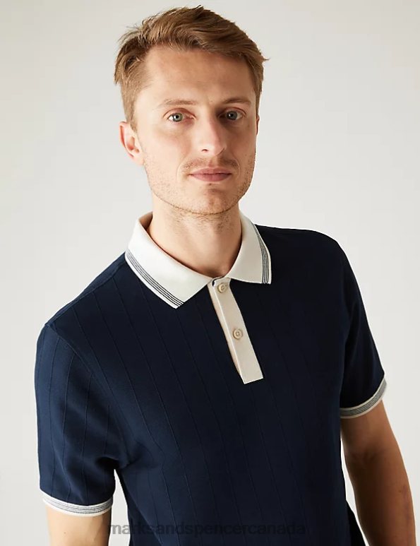 Marks and Spencer near me - Men Dark Navy Clothing Marks & Spencer Cotton Rich Textured Polo Shirt 20VTD5002