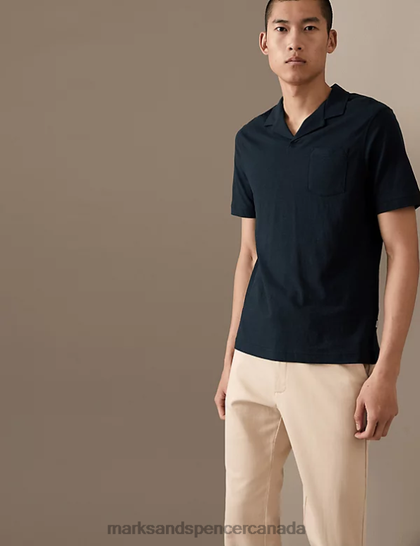 Marks and Spencer sale - Men Dark Navy Clothing Marks & Spencer Linen Blend Revere Polo Shirt 20VTD6601