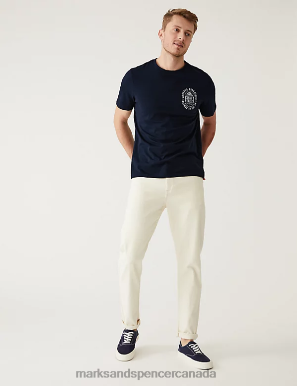 Marks and Spencer Canada - Men Dark Navy Clothing Marks & Spencer Pure Cotton Brewery Graphic T-Shirt 20VTD7053