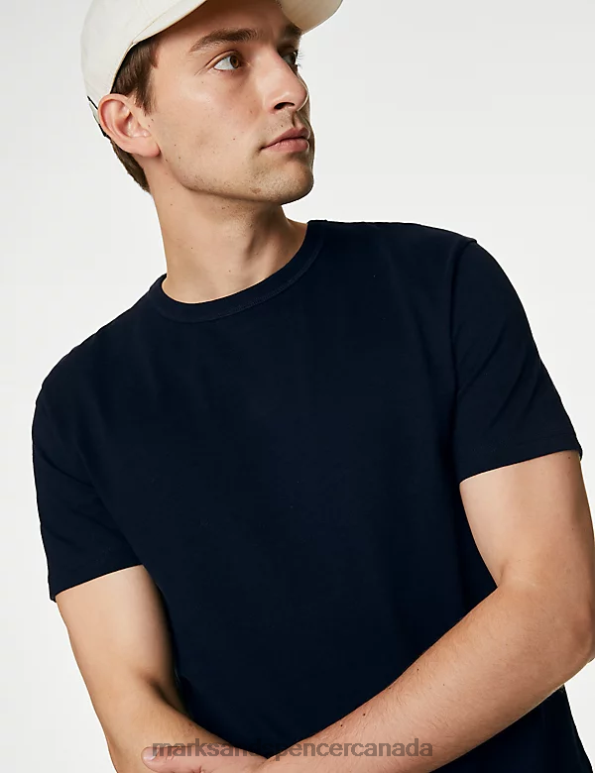 Men Dark Navy Clothing Marks & Spencer Pure Cotton Heavy Weight T-Shirt 20VTD5502 - Marks and Spencer online