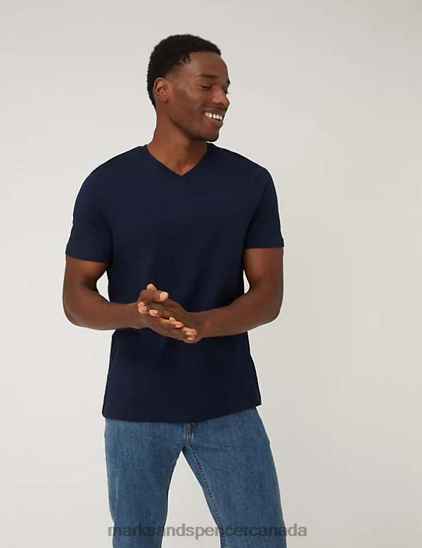 Marks and Spencer near me - Men Dark Navy Clothing Marks & Spencer Pure Cotton V-Neck T-Shirt 20VTD5205