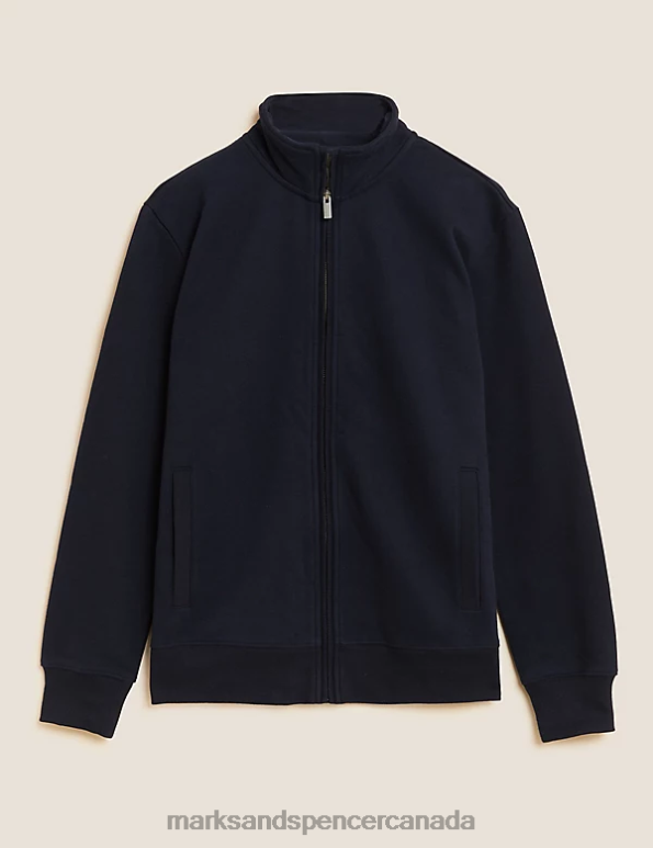 Marks and Spencer near me - Men Dark Navy Clothing Marks & Spencer Pure Cotton Zip Up Sweatshirt 20VTD6718