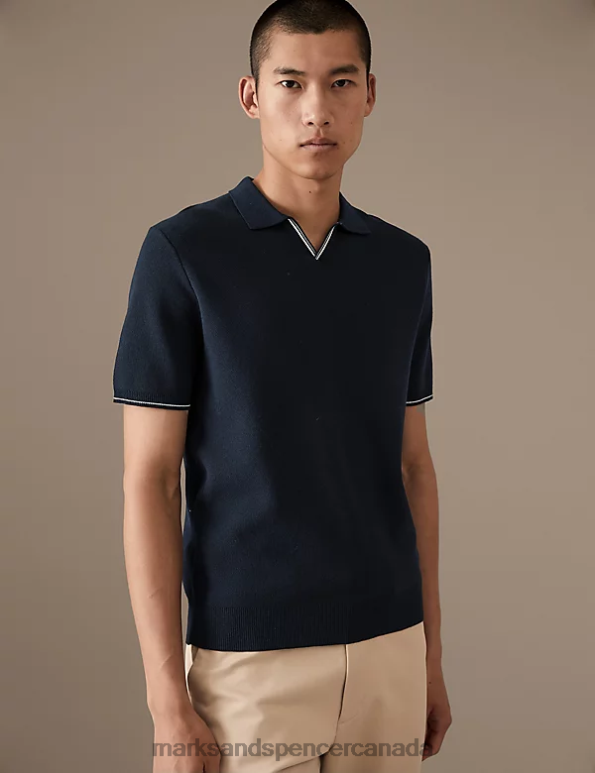 Men Dark Navy Clothing Marks & Spencer Pure Supima Cotton Knitted Polo Shirt 20VTD5246 - Marks and Spencer Canada locations