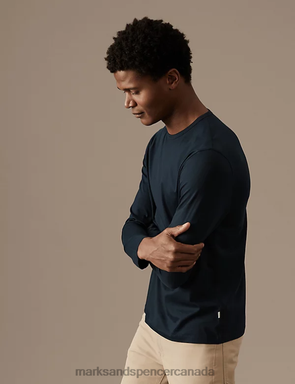 Marks and Spencer Canada - Men Dark Navy Clothing Marks & Spencer Pure Supima Cotton Long Sleeve T-Shirt 20VTD6372