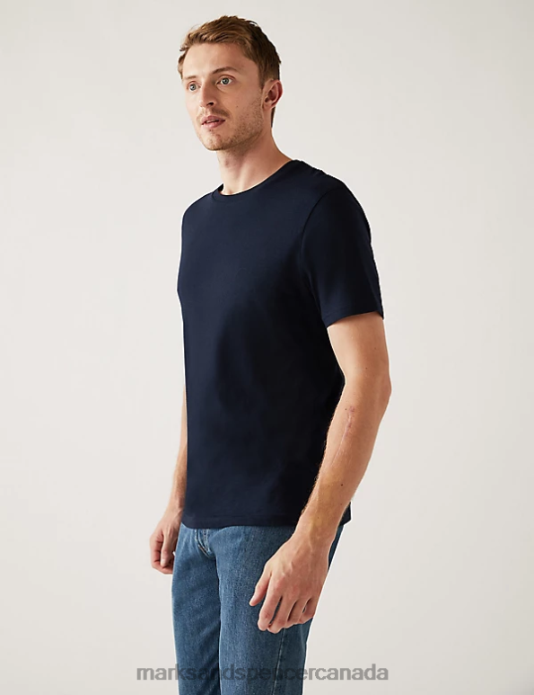 Marks and Spencer Canada - Men Dark Navy Clothing Marks & Spencer Slim Fit Pure Cotton Crew Neck T-Shirt 20VTD4834