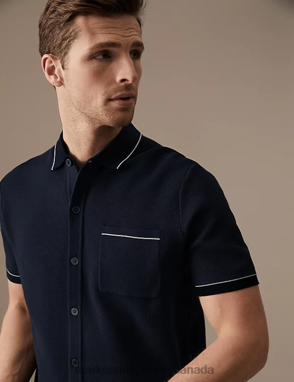 Marks and Spencer Canada - Men Dark Navy Mix Clothing Marks & Spencer Cotton Modal Blend Knitted Polo Shirt 20VTD5164