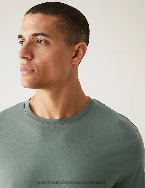 Marks and Spencer near me - Men Dark Sage Clothing Marks & Spencer Slim Fit Pure Cotton Crew Neck T-Shirt 20VTD5157