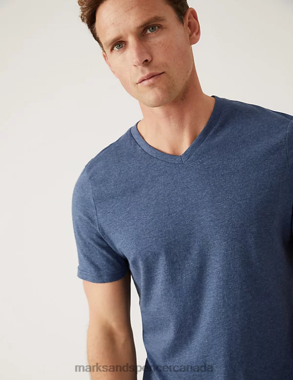 Men Denim Clothing Marks & Spencer Pure Cotton V-Neck T-Shirt 20VTD5203 - Marks and Spencer outlet