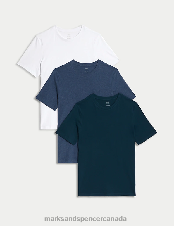 Men Denim Mix Clothing Marks & Spencer 3pk Pure Cotton Crew Neck T-Shirts 20VTD5096 - Marks and Spencer Canada locations