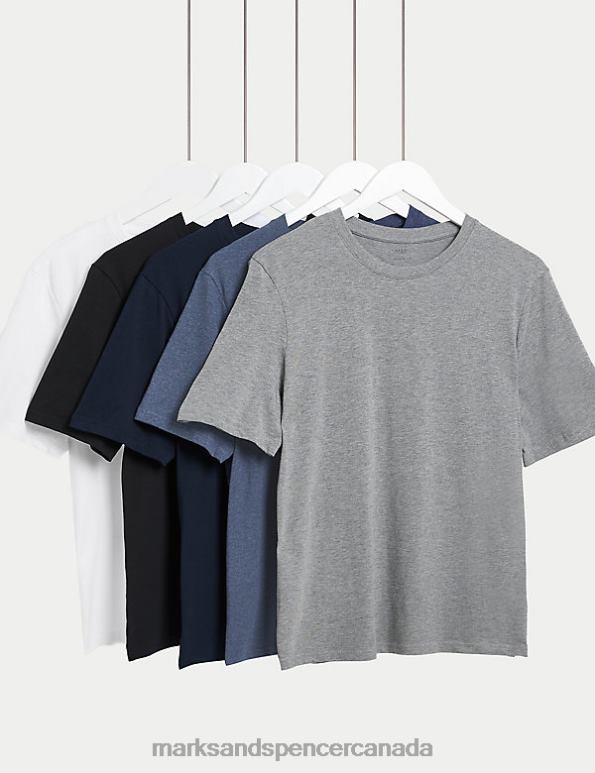 Marks and Spencer near me - Men Denim Mix Clothing Marks & Spencer 5pk Pure Cotton Crew Neck T-Shirts 20VTD6173