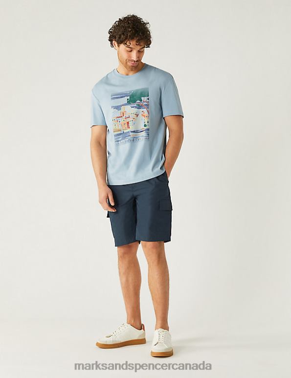 Marks and Spencer Canada - Men Duck Egg Clothing Marks & Spencer Pure Cotton Cote d'Azur Graphic T-Shirt 20VTD5727