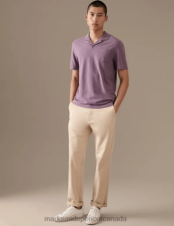 Marks and Spencer near me - Men Dusted Plum Clothing Marks & Spencer Linen Blend Revere Polo Shirt 20VTD6600