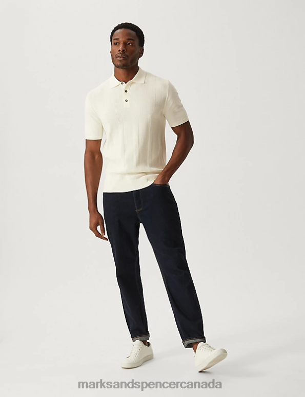 Marks and Spencer Canada - Men Ecru Clothing Marks & Spencer Cotton Rich Textured Knitted Polo Shirt 20VTD5898