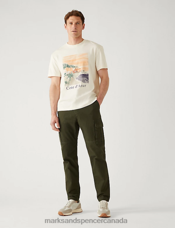 Men Ecru Clothing Marks & Spencer Pure Cotton Cote d'Azur Graphic T-Shirt 20VTD5343 - Marks and Spencer outlet