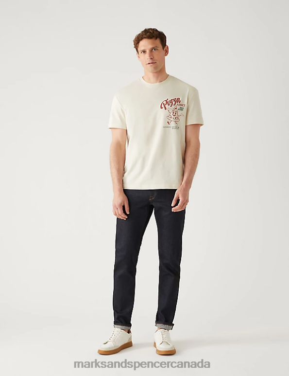 Men Ecru Clothing Marks & Spencer Pure Cotton Pizza Addict Graphic T-Shirt 20VTD6283 - Marks and Spencer Canada locations