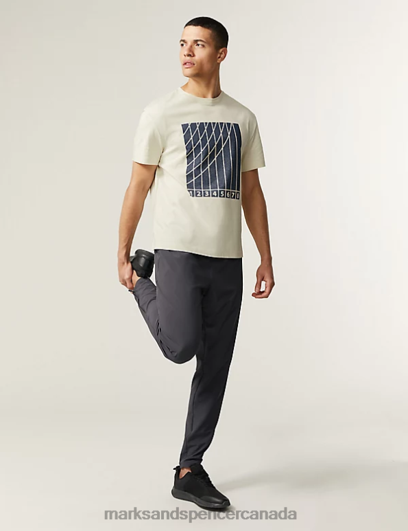 Marks and Spencer sale - Men Ecru Clothing Marks & Spencer Pure Cotton Track Graphic T-Shirt 20VTD6483