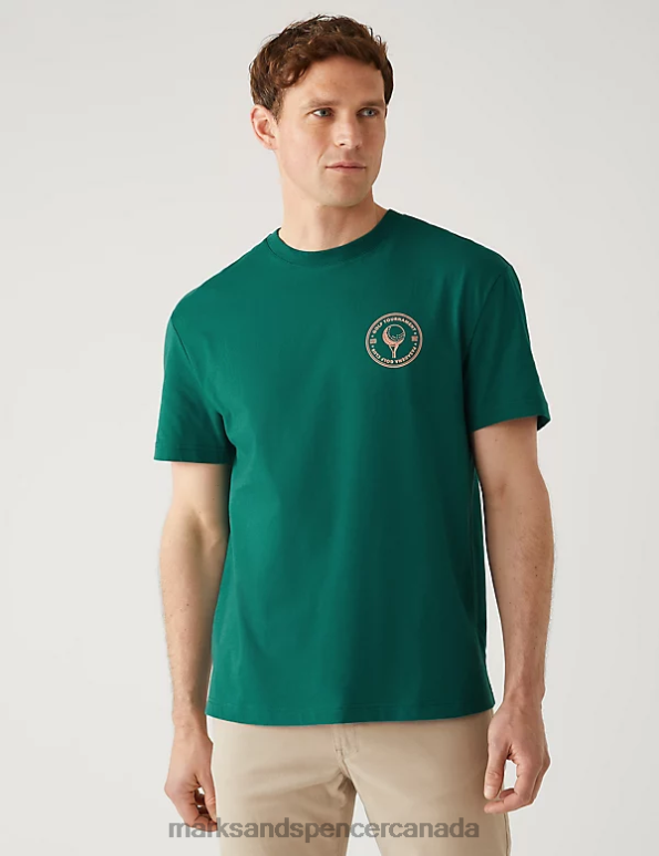 Men Emerald Clothing Marks & Spencer Pure Cotton Golf Ball Graphic T-Shirt 20VTD5910 - Marks and Spencer Canada locations