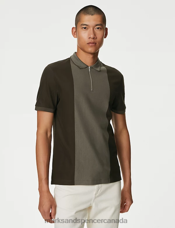 Men Evergreen Clothing Marks & Spencer Pure Cotton Half Zip Colour Block Polo Shirt 20VTD4919 - Marks and Spencer Canada locations